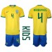 Cheap Brazil Marquinhos #4 Home Football Kit Children World Cup 2022 Short Sleeve (+ pants)